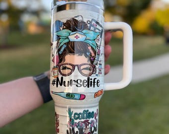 Vaso térmico Nurse Life de 1,2 litros, taza de viaje de acero inoxidable con aislamiento, regalo para enfermeras registradas.