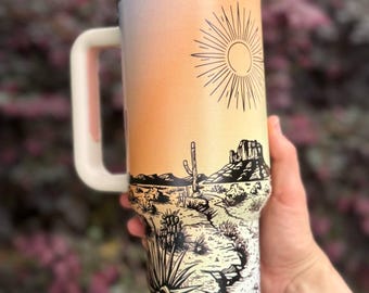 Vaso térmico de acero inoxidable de 1,2 litros (40 oz), diseño de cactus del desierto, taza de viaje estilo western.