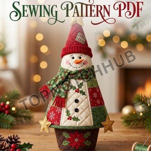 Patron de couture PDF pour sapin bonhomme de neige matelassé | Décoration de Noël de table | Taille unique 61 cm | Niveau intermédiaire | Téléchargement numérique