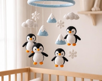 Patroon gehaakte pinguïn baby mobiel pdf | Winterkwekerij amigurumi wiegdecor (digitale download)