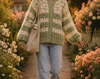 Gehaakt bloemenvestpatroon, Grandma Square-trui, knoopjack (pdf-download)