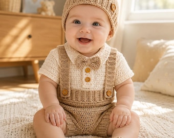 Patroon romper gehaakte teddybeer pdf | Set muts, slofjes, vlinderstrik (pasgeboren: 24 maanden)