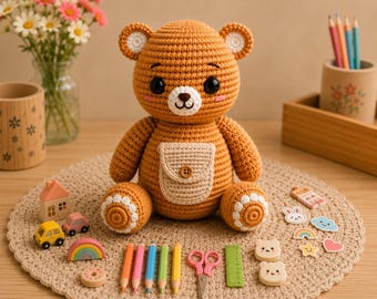 Gehaakt teddybeerpatroon pdf, amigurumi-zelfstudie in zakspeelgoed (direct downloaden)