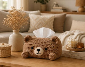 Patroon hoes voor gehaakte beer tissuedoos, amigurumi-huisdecoratie voor beginners (pdf-download)