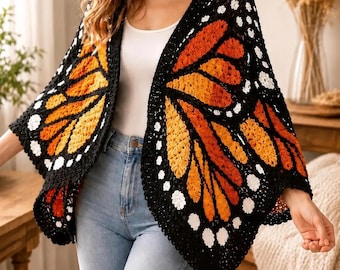 Patroon gehaakt vest Monarchvlinder | Zelfstudie Boho Grandma Hexagon Sweater (pdf-download)