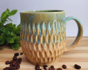 Colourful Carved Pottery Mug - 16oz | Wheel Thrown | Ceramic | Handmade