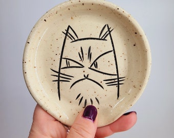 Grumpy Cat Carved Spoonrest - Pottery | Ceramic | Carved