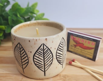 Bees Wax Hemp Wick Candle in Handmade Pottery Bowl - 4oz | Reusable | Ceramic