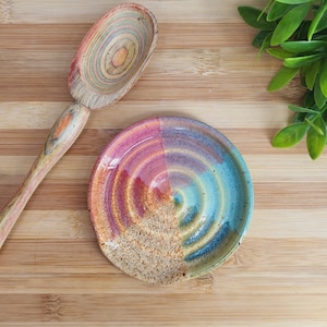 Colourful Swirly Spoonrest - Tricolour Pink - Pottery | Ceramic | Carved