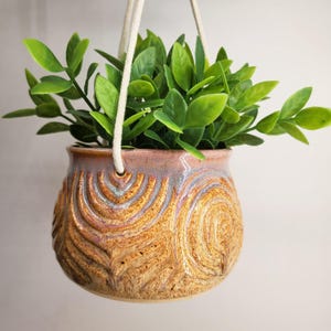 Hanging Plant Pot with Wire Wrapped Cotton Cord - Pottery | Ceramic | Planter