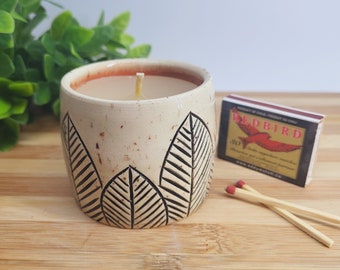 Bees Wax Hemp Wick Candle in Handmade Pottery Bowl - 4oz | Reusable | Ceramic