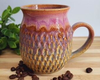 Colourful Carved Pottery Mug - 17oz | Wheel Thrown | Ceramic | Handmade
