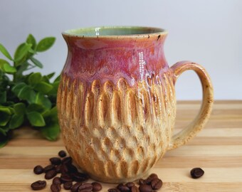 Colourful Carved Pottery Mug - 19oz |  Wheel Thrown | Ceramic | Handmade