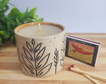 Bees Wax Hemp Wick Candle in Handmade Pottery Bowl - 4oz | Reusable | Ceramic