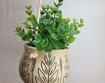 Hanging Plant Pot with Wire Wrapped Cotton Cord - Pottery | Ceramic | Planter