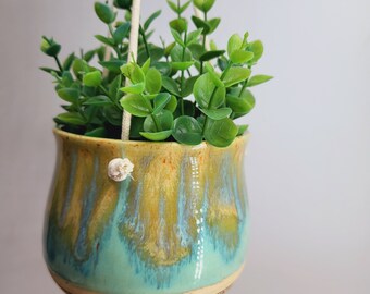 Hanging Plant Pot with Wire Wrapped Cotton Cord - Pottery | Ceramic | Planter