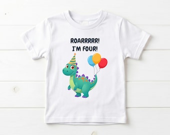 4th Birthday Dinosaur T Shirt | Cute Children's Birthday Top