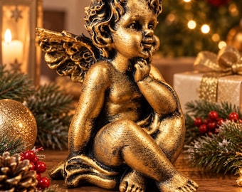 Estatua de querubín para jardín, ángel de mármol blanco, elemento decorativo para patio exterior.