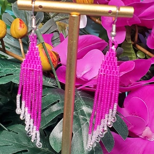 Pink seed bead earrings