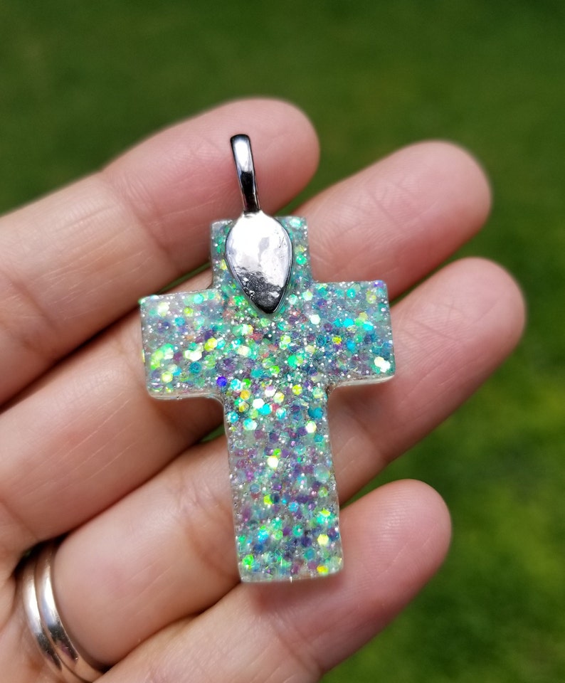 Resin Pendants Christian Jewelry Cross Pendant Flower Etsy