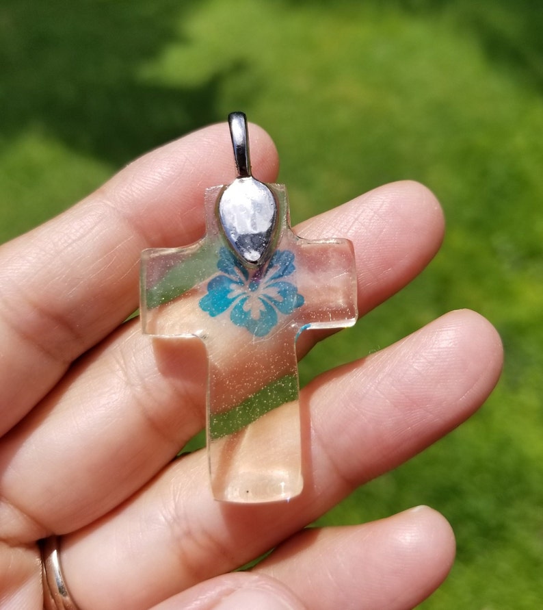 Resin Pendants Christian Jewelry Cross Pendant Flower Etsy