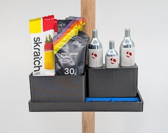 Modular Cycling Gear Shelf (4×2 Grid) | Bike Storage Wall Rack for 1 Inch Dowel & Rail | PETG-CF Carbon | Austin TX