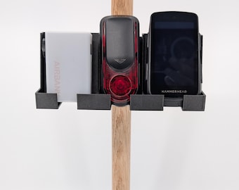 Garmin & Wahoo Bike Computer Shelf | Cycling Electronics Wall Mount and GPS Dock | SRAM Axs Battery Storage for Dowel | Austin TX