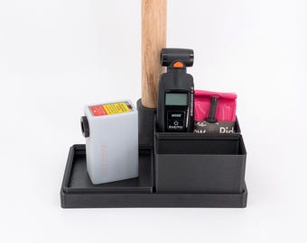 Modular Bike Gear Organizer Bundle | Compact Stand and 3 Storage Bins for Dowel | Desk & Pain Cave Set
