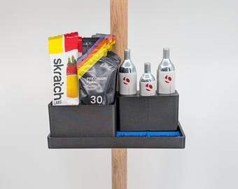 Modular Bike Storage Shelf BUNDLE with 3 Bins | Cycling Organizer Set for 1 Inch Dowel and Vertical Rail | PETG-CF | Austin Made