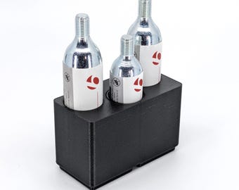 3D Printed CO2 Cartridge Holder | 3 Slot Storage Bin for 4MA Modular Shelf | Modular Shelf Storage