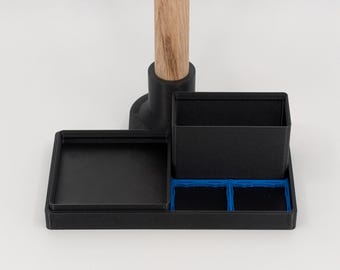 Modular Desk Organizer Stand with Built-In Tray | Tabletop Valet Dock for 1 Inch Dowel | Austin Made