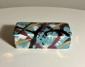 Vohann of California Hand-Painted Memphis Style Postmodern Jewelry Box with Lid 1980s