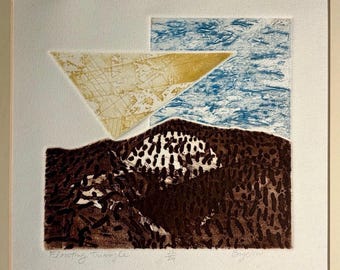 David Bigelow “Floating Triangle” Abstract Etching Limited Edition 22/24 Rare Early Work 1970s
