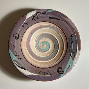 Handmade 1990s Memphis Style Postmodern 10.75” Swirl Hanging Bowl by Cunningham Pottery