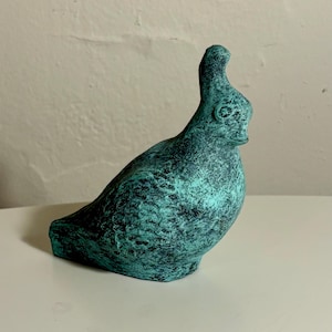 Mexican Folk Art Ceramic Tabletop Quail Sculpture MCM Hand Painted Turquoise