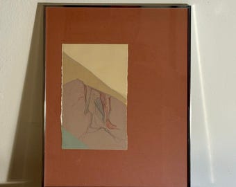 Sabra Richards 1980s Mixed Media Stitched Abstract Collage Drawing Signed Framed