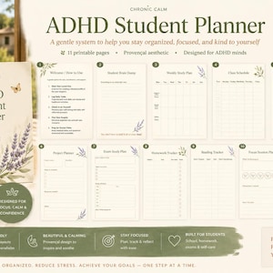 ADHD Student Planner PDF Printable | Study Planner for College Homework Exams | Focus & Assignment Tracker Digital Download