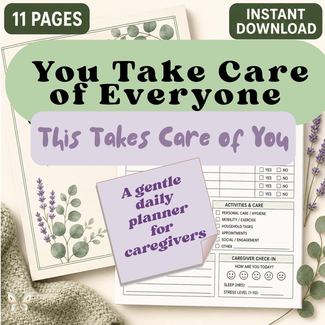 Caregiver Companion Planner PDF Printable Daily Care Log Medical Tracker Self Care for Caregivers Digital Download Gift