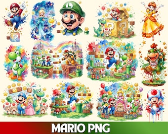 Super Mario PNG, Super Mario Friends Watercolor PNG, Princess Peach png, Luigi, Mario png, Mario Kart, Birthday Party, Super Mario Galaxy