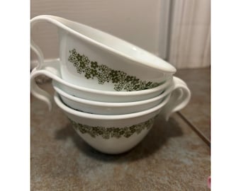 Corelle Crazy Daisy Spring Blossom Green Teacups Hook Handle Set of 4 Vintage