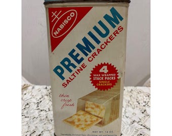 Vintage Nabisco Premium Saltine Crackers blik, tweetalig Engels/Spaans, 400 gram