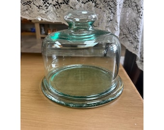 Vintage ljusgrön glaskloche med basostserveringsdisplay 6,5 tum