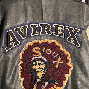 Avirex Vintage Varsity-Style Leather Jacket, Embroidered Back Patch, Two-Tone Retro Streetwear Coat image 4