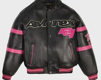 AVIREX x Hardies Leather Varsity Jacket - Streetwear Bomber Jacket - Unisex Fashion Coat