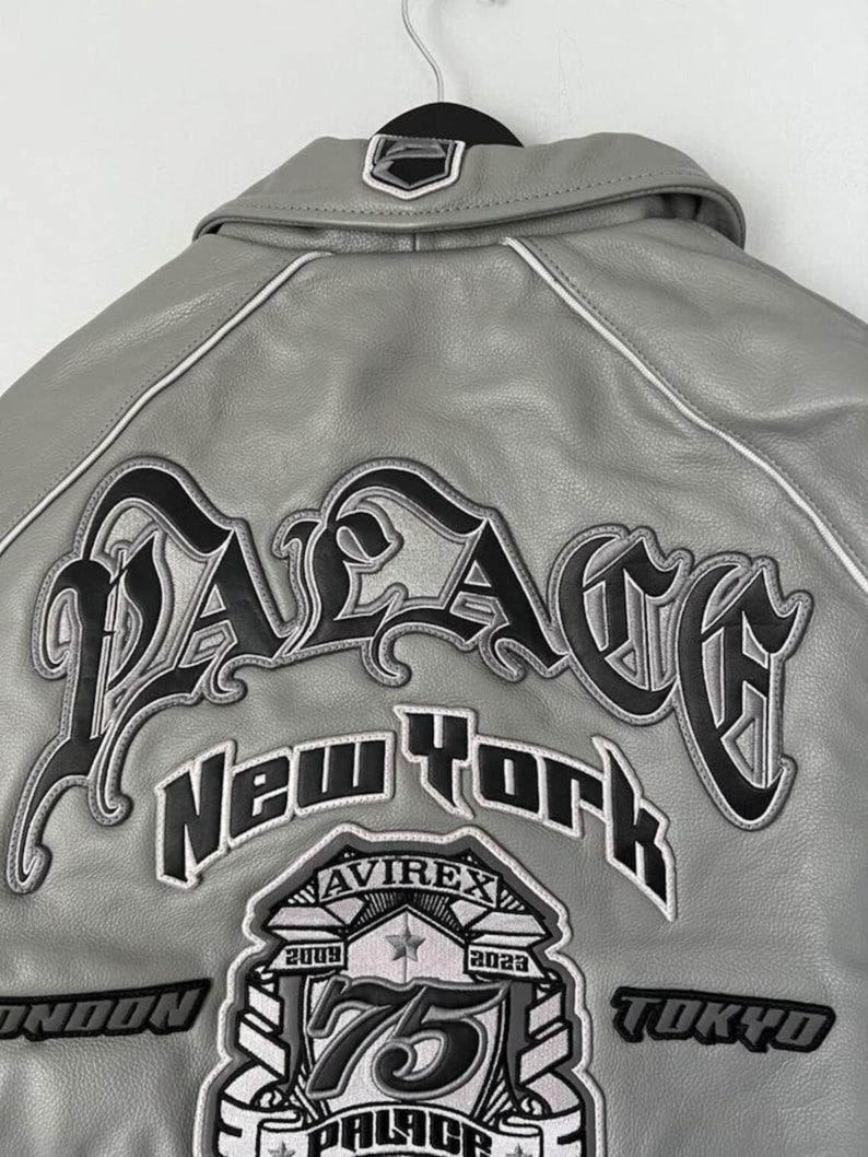 Chaqueta de cuero gris Vintage Palace Avirex New York, auténtica Cowsoft, icono del streetwear americano. imagen 2