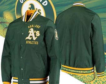 90s The Legend Oakland Athletics Retro Classic Green Satin Bomber Varsity Jacket