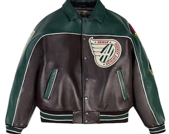 Vintage leren jack van Avirex Canadian Division, geborduurde achterpatch, bomber-streetwear-bovenkleding