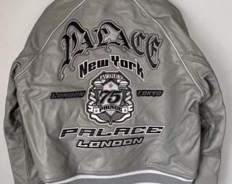 Vintage Palace Avirex New York Leather Jacket Grey, Genuine Cowsoft American Streetwear Icon