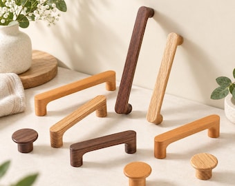 Personalized Solid Wood Cabinet Handles, Wooden Drawer Pulls, Custom Engraved Cabinet Knobs, Furniture Hardware