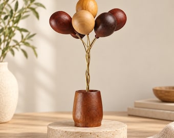 Natural Sandalwood Balloon Bouquet, Rustic Wooden Centerpiece, Japandi Home Decor